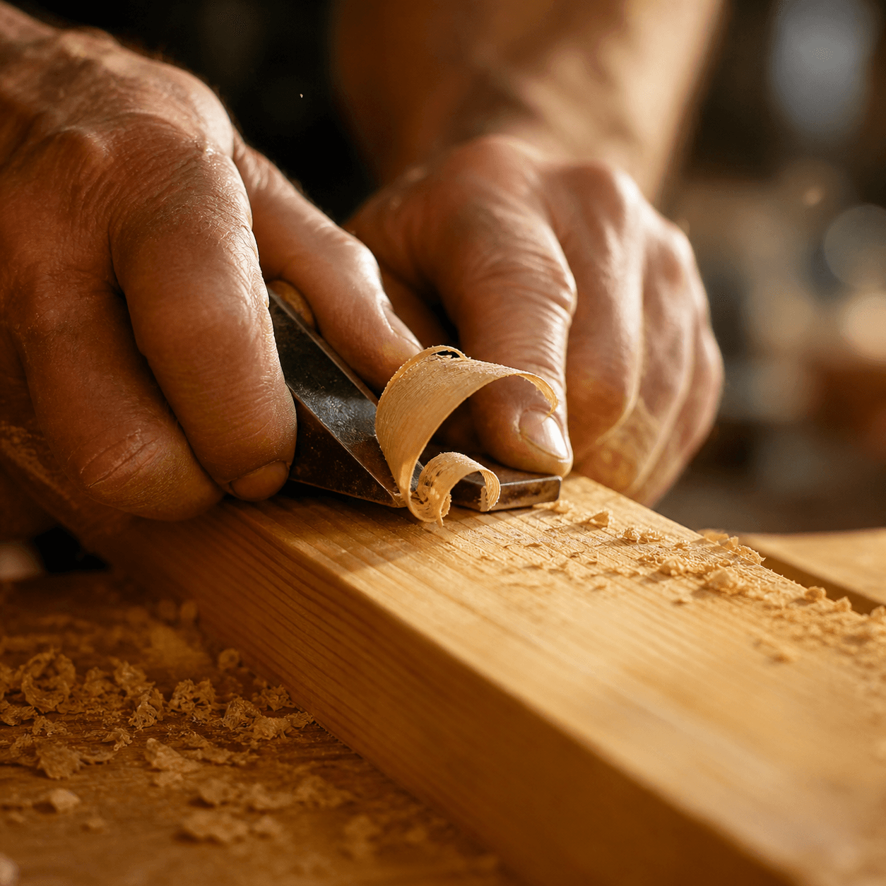 A craftsman planing timber by hand