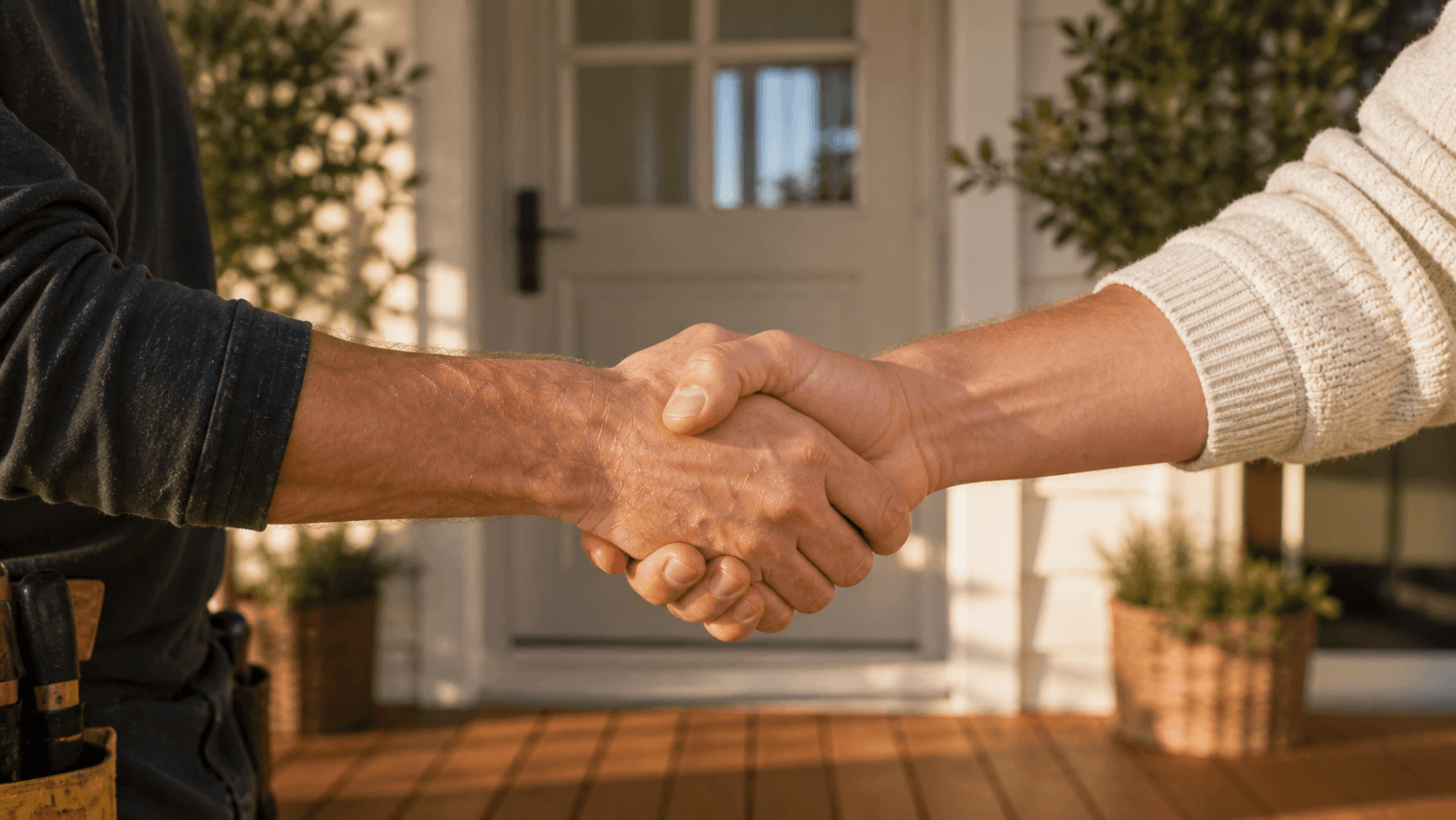 A handshake between carpenter and homeowner