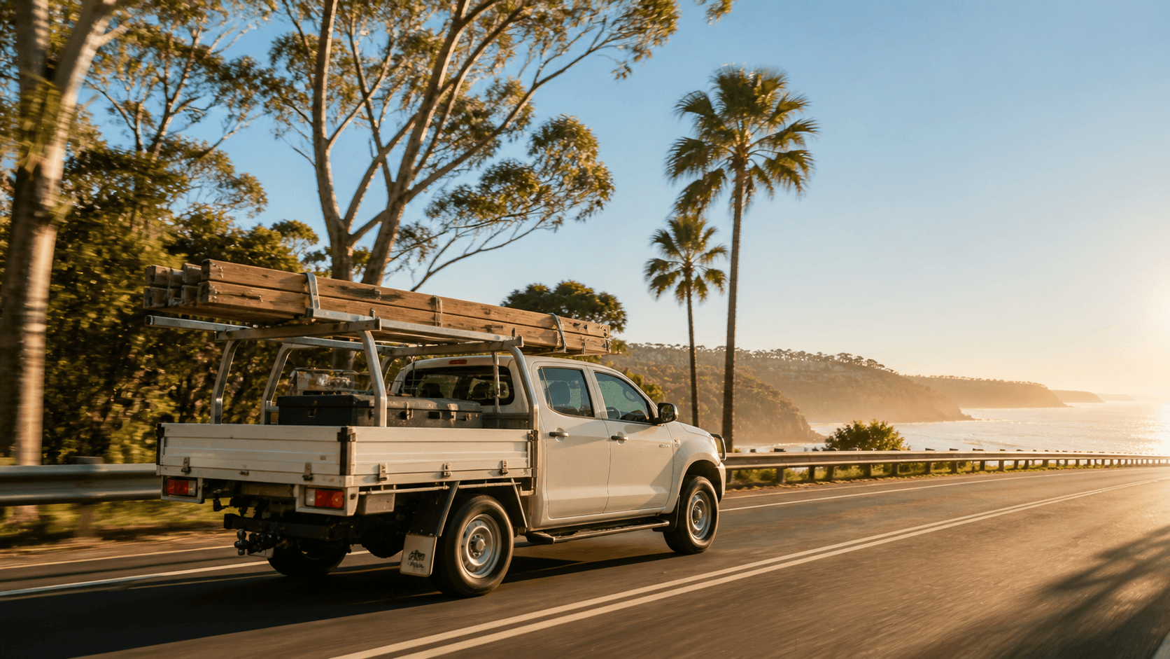 Work truck driving along a Sydney road